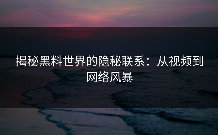 揭秘黑料世界的隐秘联系：从视频到网络风暴