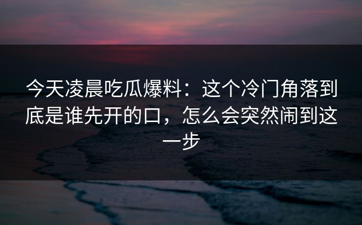 今天凌晨吃瓜爆料：这个冷门角落到底是谁先开的口，怎么会突然闹到这一步