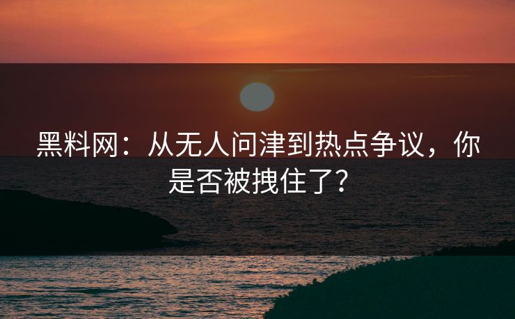 黑料网：从无人问津到热点争议，你是否被拽住了？