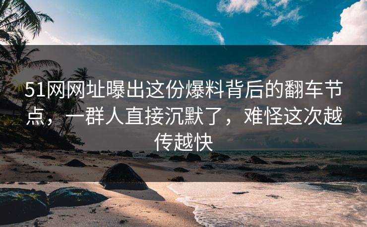 51网网址曝出这份爆料背后的翻车节点，一群人直接沉默了，难怪这次越传越快