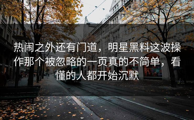 热闹之外还有门道，明星黑料这波操作那个被忽略的一页真的不简单，看懂的人都开始沉默